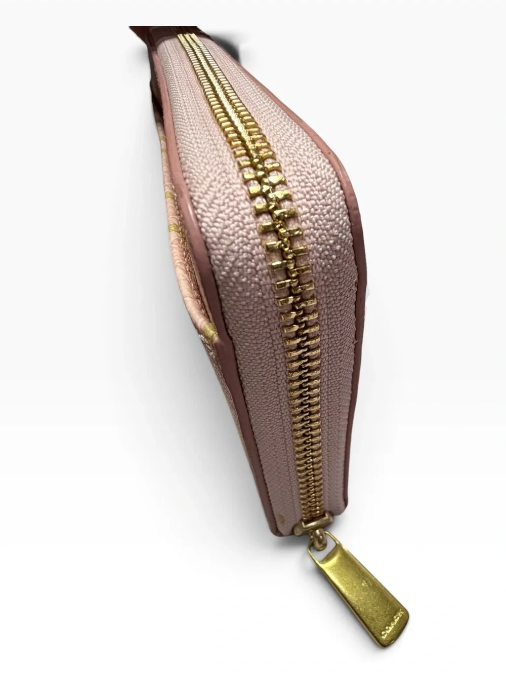 Coach Blush Pink Gold Heart Print Zip Around Continental Wallet